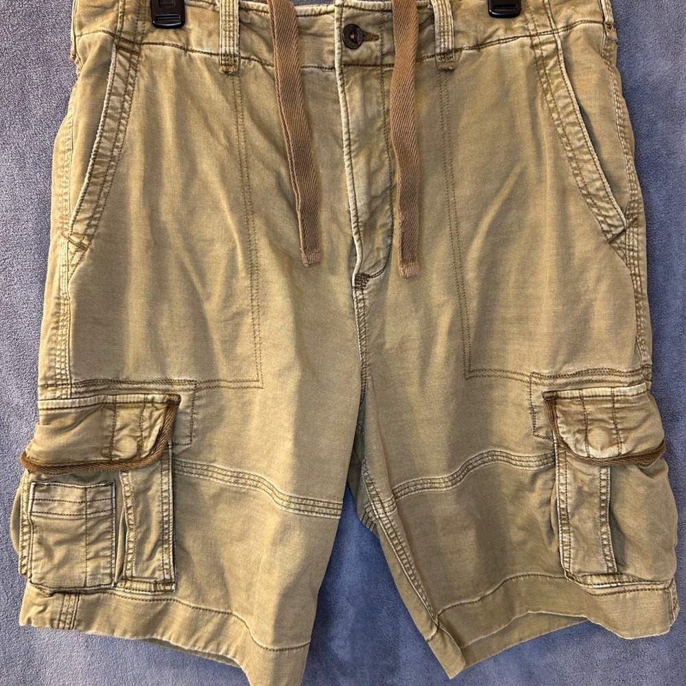 Abercrombie & Fitch Mens 34W Paratrooper Cargo Shorts Baggy Tan Drawstring